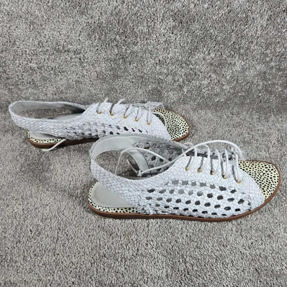 Miista Rania Sandals White Basketweave Lace Up Leather Women 40 / 9.5